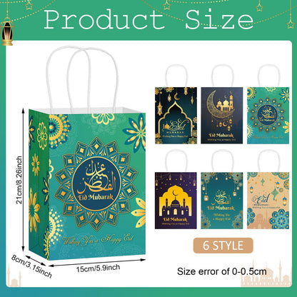 Cholemy 30 Pcs Eid Mubarak Gift Paper Bags with Handles Ramadan Gift Muslim Party Goody Treat Bags for Eid Mubarak Holiday Party Favor Supplies Decor Candy Gifts