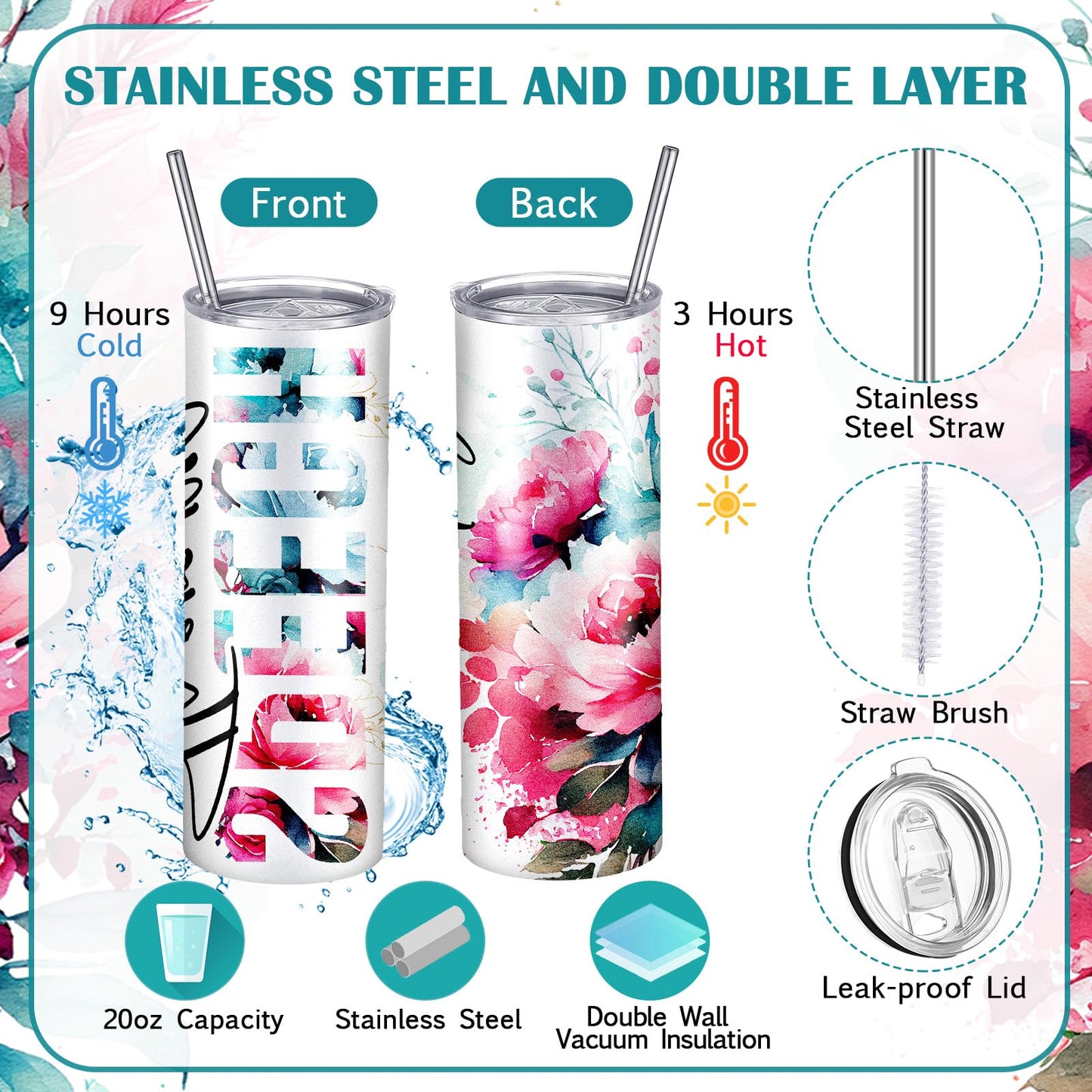 Patelai 7 Pcs Speech Therapy Gifts for Women Teachers Day Language Pathologist Gifts Set for Slp Assistant Therapist Pathologist Include Notebook Tumbler Makeup Bag Pen Essentials(Pink Floral)