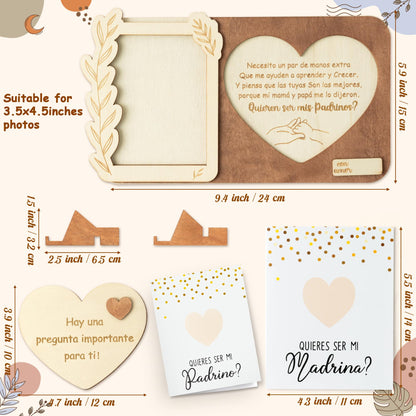 CJiangpo Will You Be My Godparents Proposal Gift Picture Frame Set, Madrina Padrino Proposal Puzzle in Spanish Asking to Be Godparent Announcement Card Gift from God Child Baptism Christmas Ideas