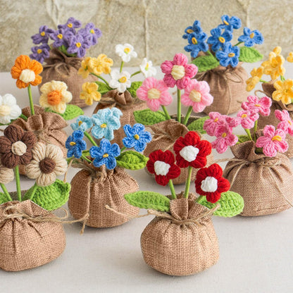 Crochet Sun Flowers Potted Flower, Handmade Knitted Sun Flores Birthday Gifts for Women/Mom/Grandparent, Valentines, Christmas,Positive Boho Crocheted Flower for Office Desk Decor