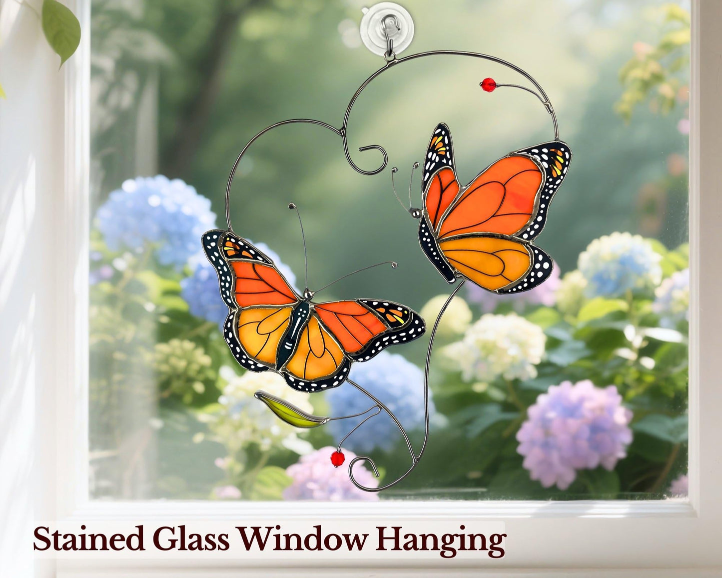 Monarch Butterfly Gifts for Grandma & Mom, Butterflies Suncatcher Stained Glass Window Hanging, Real Handmade Sun Catcher Indoor Window, Decorations in Garden Decor, Ornament for Mother