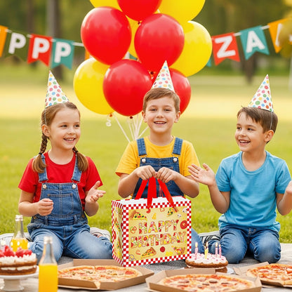 Woosytoo Pizza Birthday Decorations Bag Large Pizza Happy Birthday Paper Bag with Tissue Paper Card Pizza Bday Party Supplies for Kids Festival Bday Cooking Italy Theme Party Supplies