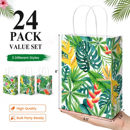VGOODALL 24 Pack Party Favor Bags with Handles, 5.5" x 2.8" x 8" Hawaii Luau Goodie Treat Bags for Aloha Festival Beach Theme Birthdays Pool Parties Bulk Gift Packaging Supplies