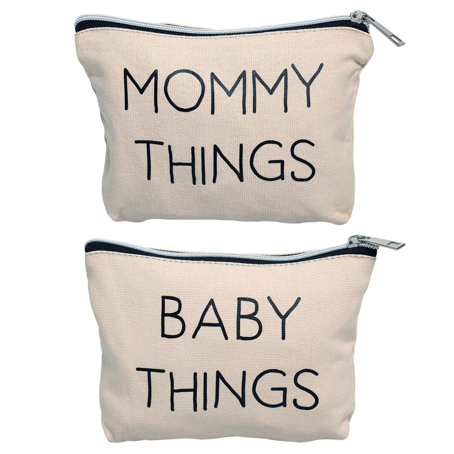 Pearhead Mommy and Baby Things Pouch Set, Canvas Zipper Organizer Bags for Diaper Bag and Travel, Cosmetic and Makeup Bag for Mom