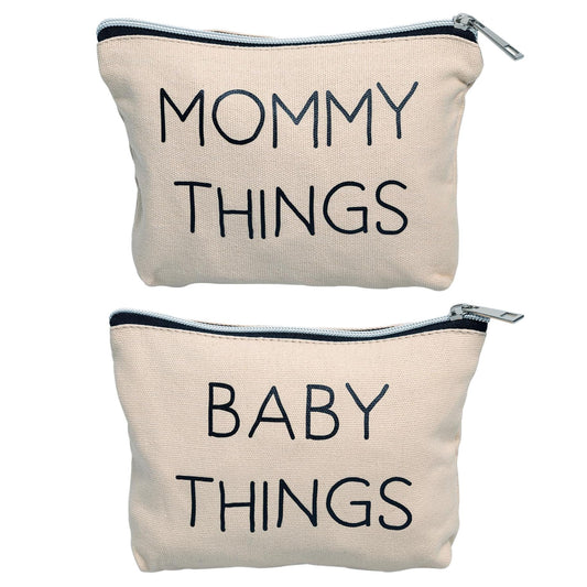 Pearhead Mommy and Baby Things Pouch Set, Canvas Zipper Organizer Bags for Diaper Bag and Travel, Cosmetic and Makeup Bag for Mom