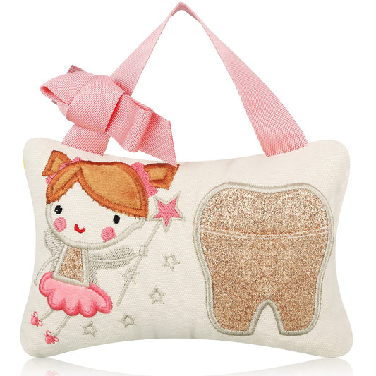 Qunclay Tooth Fairy Pillow with Pocket Kids Keepsake Pouch Tooth Fairy Gifts for Girl and Boy, 3.9 x 5.9 Inches (Sweet)