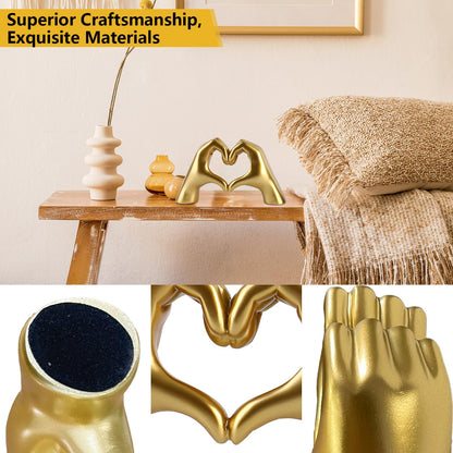 Gold Heart Hands Sculpture, Fan Gift Merch for Music Lovers, Home Decor Accents for Birthday Living Room Bedroom Shelf Desk, Small Cute Statue for Women Girls