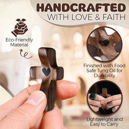 Cross My Heart,Wooden Cross,Encouragement Gift Stress Relief Cross,Prayer Cross for Hand,Pocket Cross Christian Gifts for Women and Fidget Toys for Children and Adults(Black 1Pcs