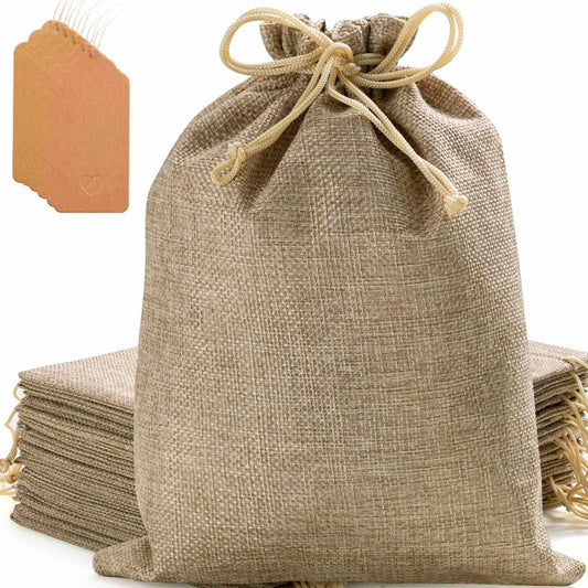 Homum 6 PCS 12x16 Inch Burlap Gift Bags with Drawstring and Gift Tags, Burlap Sack, Jute Bags for Christmas, DIY Craft