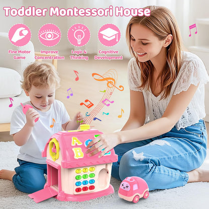 Toddler Toys for 1 Year Old Girl Gifts, 12-in-1 Montessori Musical House Toddler Learning Toys for 1-2, 1st First Birthday Gifts Baby Girl Boy Gift Toys 6-12 12-18 Months, Pink