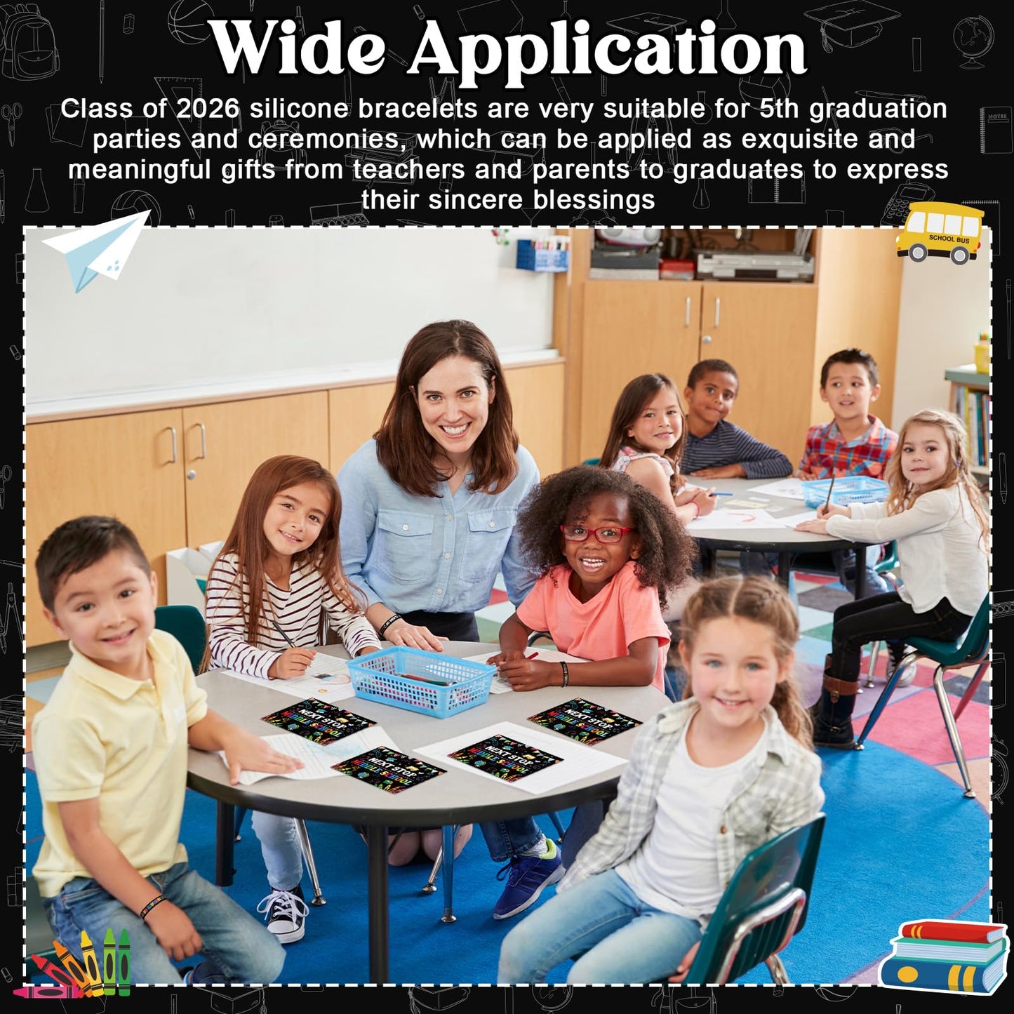 Cinnvoice 5th Grade Gifts for 2026 Graduation Include Grade Graduation Silicone Wristbands and Greeting Card with Organza Bags for 5th(24 Sets)