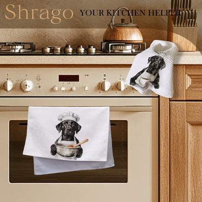 Funny Chef Black Labrador Kitchen Towels, Labrador Retriever Gifts Dish Tea Towels for Kitchen, Black Lab Gift, Gifts for Chefs Coffee Lovers Decorative Hand Towel, 16x24 Inch Set of 2