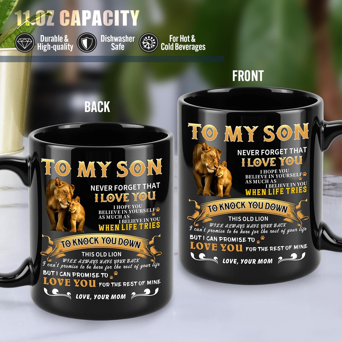11 Pcs Son Gifts from Mom with 11 Oz Ceramic Cup, Leather Journal, Desk Decorative Sign, Socks, Tape Measure, Bracelet, Keychain for Birthday Graduation Father's Day Christmas Gift for Teens Adult