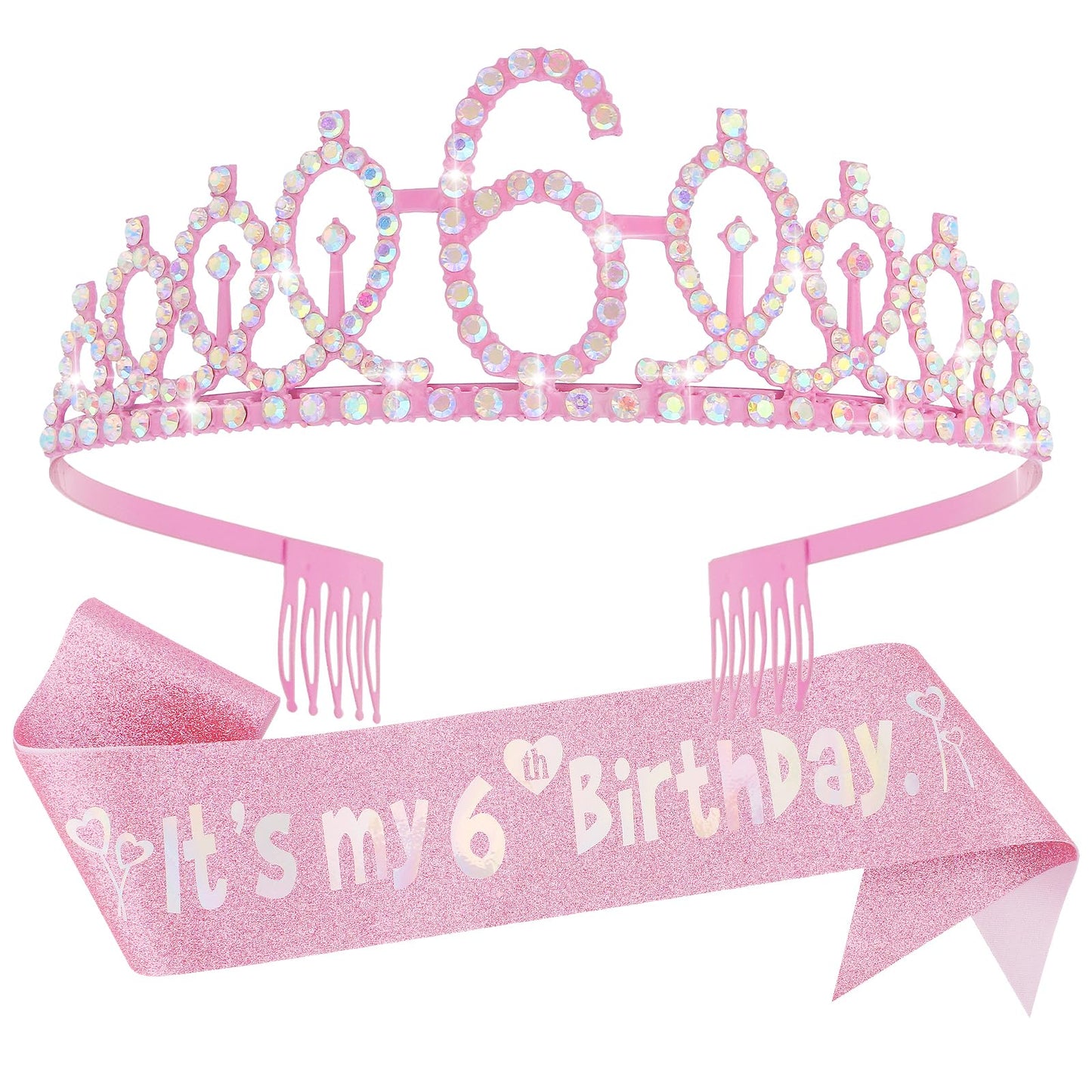 Canitor Birthday Decorations for Girls - Crown Tiara Sash Set and Headband Gift