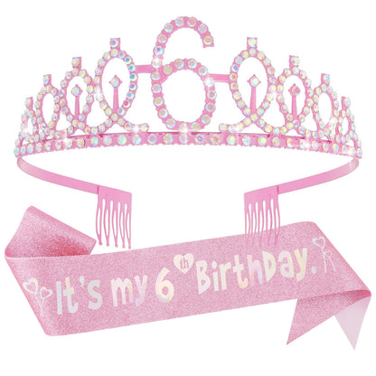 Canitor Birthday Decorations for Girls - Crown Tiara Sash Set and Headband Gift