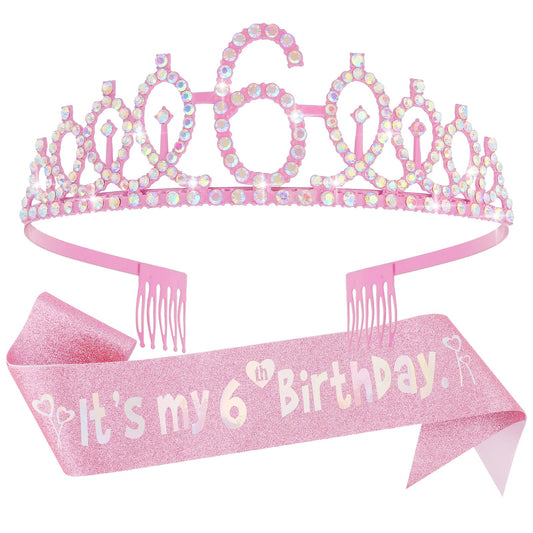 Canitor Birthday Decorations for Girls - Crown Tiara Sash Set and Headband Gift