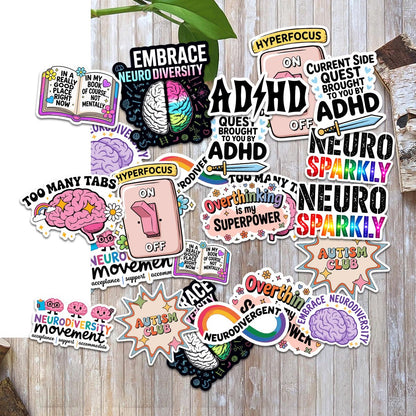 12pcs ADHD Stickers Pack, Funny Mental Health Neurodivergent Stickers, Neurodiversity Hyperfocus Sticker, ADHD Awareness Therapy Gifts Decal Waterproof for Kids Adults, Laptop Tablet Water Bottle