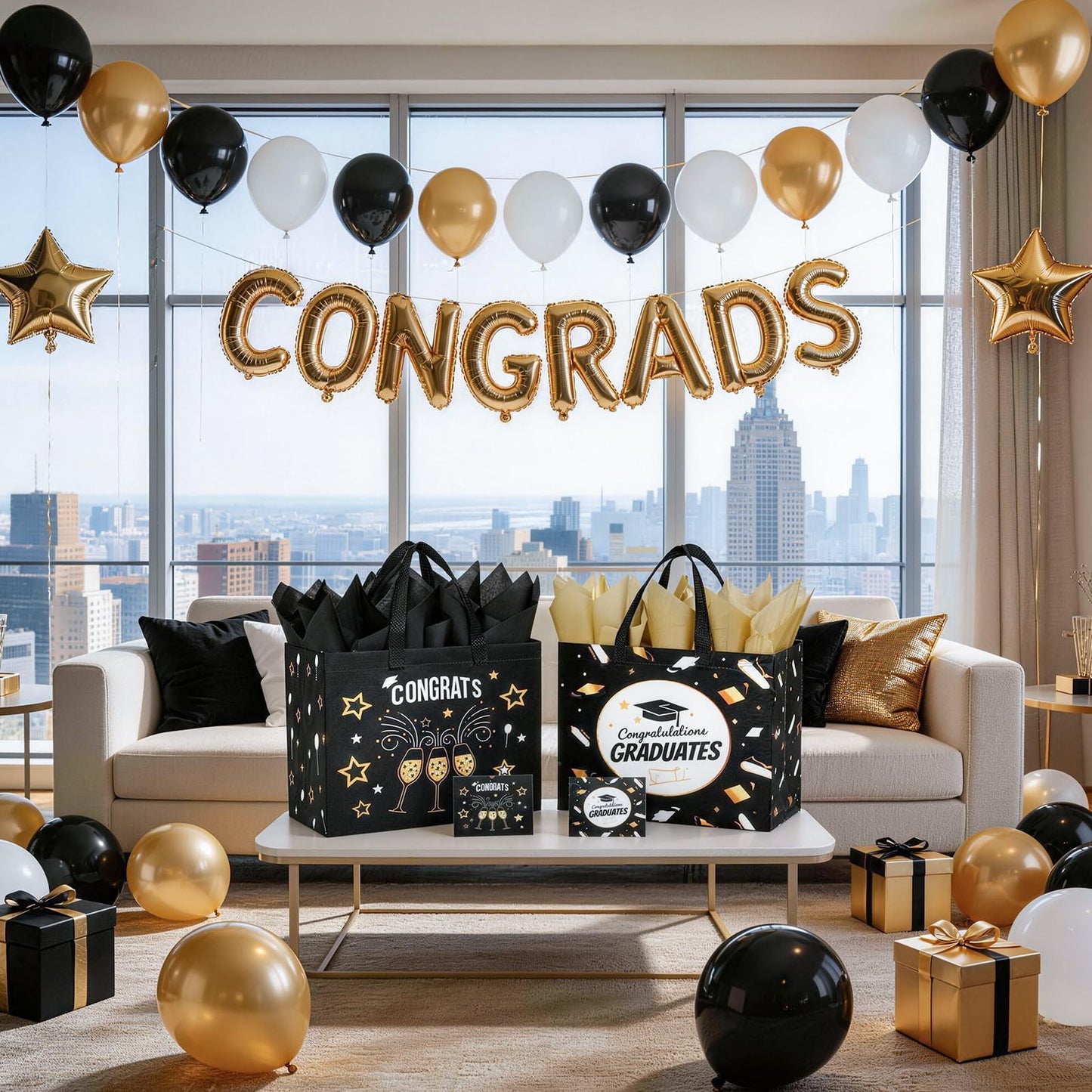 STYPOP 2 Pack 13" Large Graduation Gift Bags with Tissue Paper, Reusable Non-Woven Grad Bags with Handles, Best Graduation Gifts Class of 2026 College/High School / 8th Grade, 12.8"*10.2"*6.3"