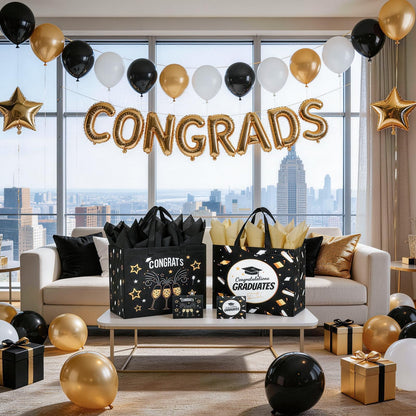 STYPOP 2 Pack 13" Large Graduation Gift Bags with Tissue Paper, Reusable Non-Woven Grad Bags with Handles, Best Graduation Gifts Class of 2026 College/High School / 8th Grade, 12.8"*10.2"*6.3"
