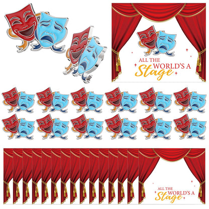 Huquary 36 Pcs Theater Gifts Drama Masks Pins with 36 Pcs Greeting Cards Comedy Tragedy Masks Hat Pin Performance Award Theater Lapel Badge for Drama Students Reward