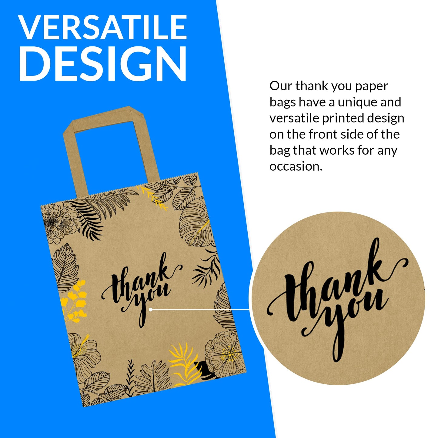Reli. Paper Bags | 110 Pcs Bulk | 8"x4.5"x10.25" | Paper Thank You Bags | Brown Kraft Handles | Printed Small Thank You Giftbag for Guests | Gifts, Wedding, Merchandise, Business