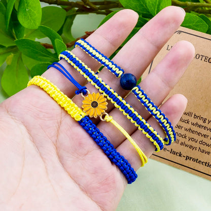 4 PCS Ukraine Keychain Bracelet Ukrainian Keychain Gifts Blue and Yellow Keychains Handmade Bracelets Ukraine Gifts Bracelet for Friend Women