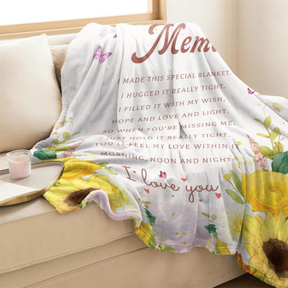 Mothers Day Mema Gifts - Gifts for Mema Mother's Day - Mema Gifts from Grandchildren - Birthday Gift for Mema Sunflower Flannel Throw Blanket 60" x 50"
