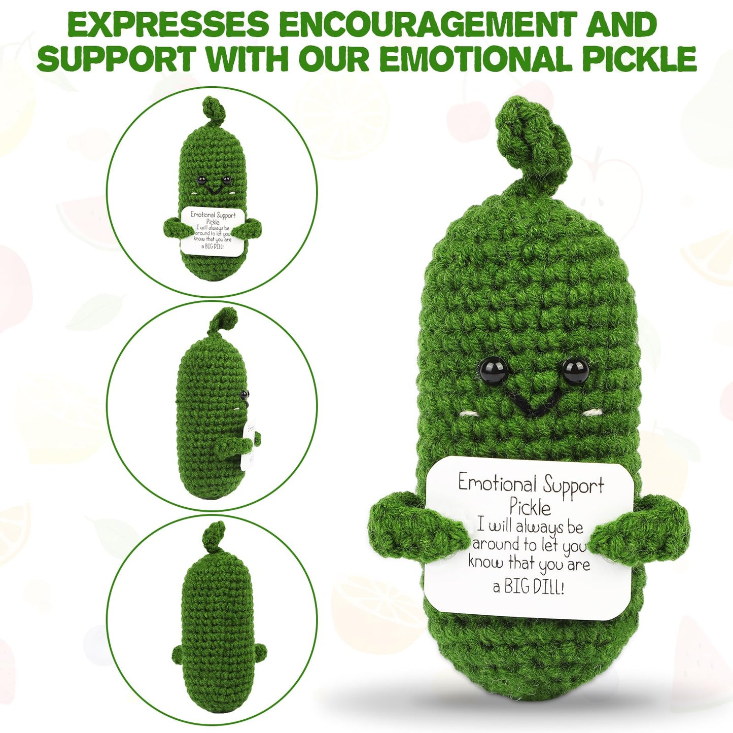 Hoedia Emotional Pickle Small Mother’s Day Easter Gifts for Women Men Her Him, Crochet Cucumber Cute Funny Inspirational Support Stuffers College Office Friend Birthday Basket Filler Decorations