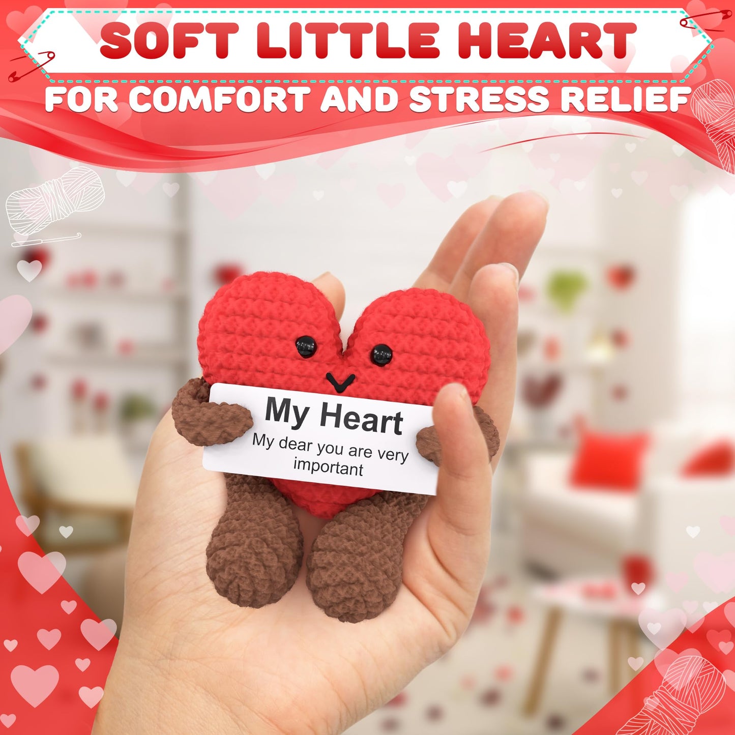Reluen Heart Plush Gift for Her, Him - Mom Day Gifts Crochet Plushies Stuffed Hearts for Wife | Crochet Heart Soft Knitted Encouragement Support Keepsake for Girlfriends, Mother, Wife