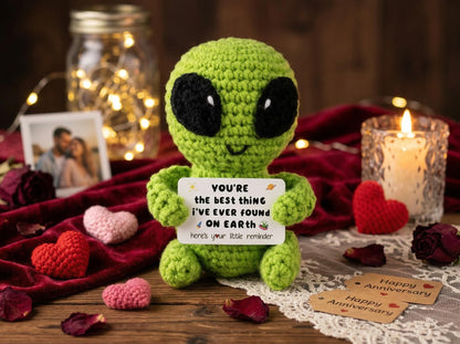 Gifts for Him Her Men Boyfriend Girlfriend Handmade Positive Crochet Alien Valentine's Day Anniversary Birthday Funny Romantic Gifts My Love Men Women Husband Wife Gift