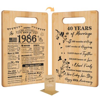 40th Wedding Anniversary for Women Men,Back In 1986&40 Years of Marriage Double sided Cutting Board Gift for Her Him,best 40 years anniversary Decorations for couple