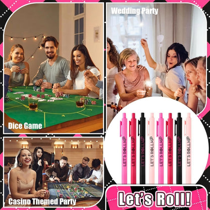 Sayglossy 25 Pcs Let's Roll Ballpoint Pens Gifts Bulk for Guests Women Dice Players Casino Themed Wedding Party Supplies Las Vegas Night Party Favors