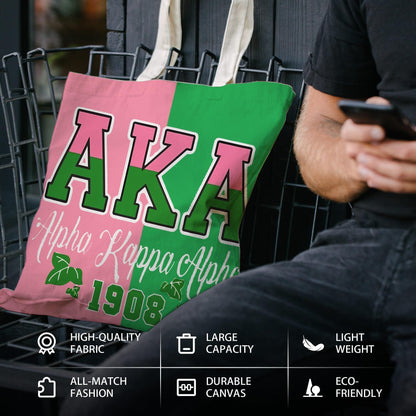 ATHAND AKA Sorority Canvas Tote Bag with Zipper Inner Pocket,Reusable Shopping Beach Travel Grocery Bag for Friend,Girl