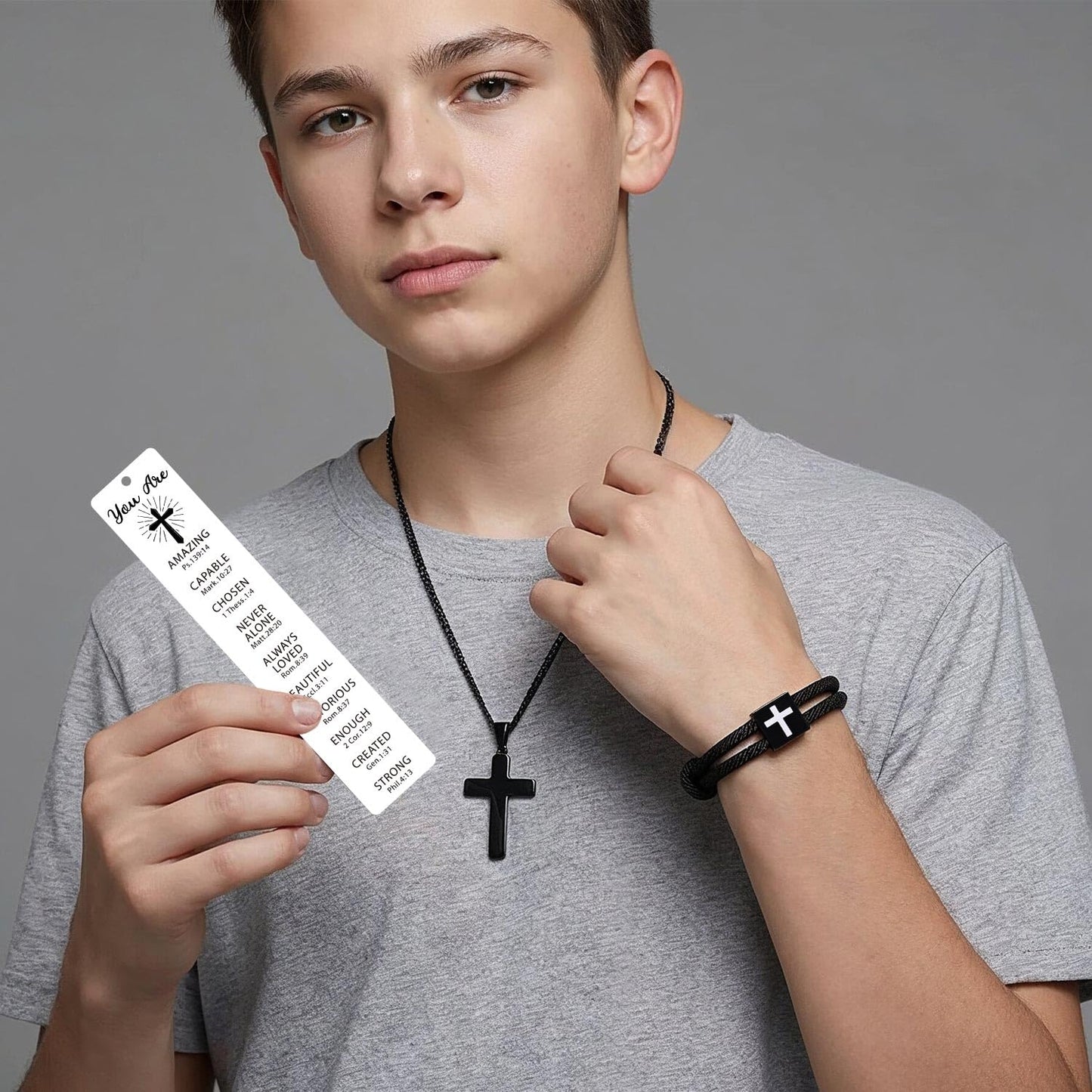 First Communion Gifts for Boys Catholic Set First Holy Communion Gifts with Cross Necklace Bracelets Bookmark Card for Ceremony Keepsake and Daily Faith Reminder
