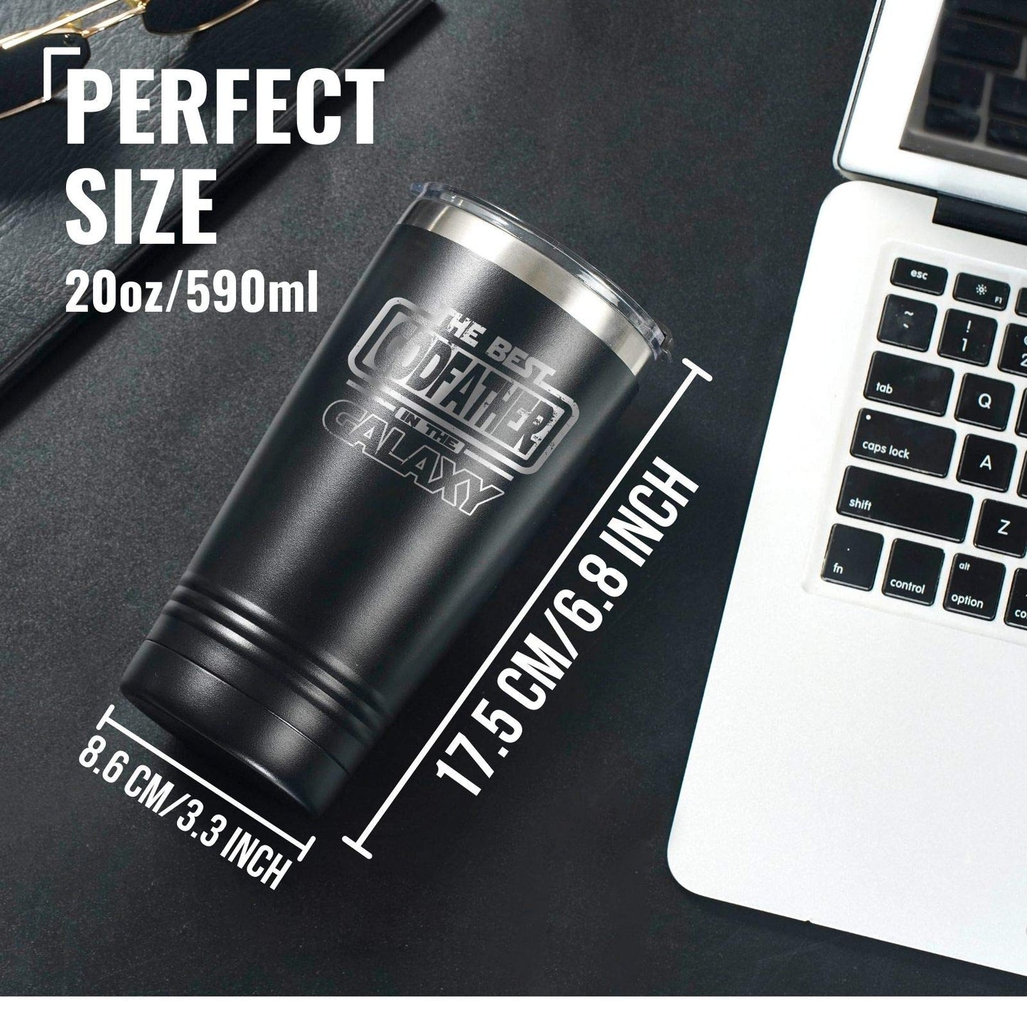 Onebttl Godfather Gifts, Funny Gift Idea for the Best Godfather for Christmas, Birthday, 20 oz Stainless Steel Insulated Travel Mug, Box and Greeting Card Included NEW