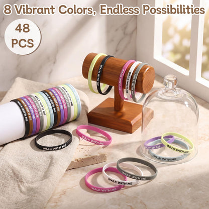 Gueevin 48 Pcs LDS Mormon Walk with Me ID Wristbands Ultra Thin Wristbands 2026 Youth Theme Gift for Men Women Teens Faith Based Encouragement Christian Youth Group Baptism Gifts