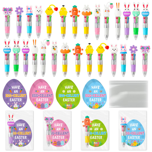 ANGOLIO 84PCS Easter Gifts Bulk Cartoon 4 in 1 Multicolor Ballpoint Pens with Greeting Cards for Easter Party Favors Basket Stuffers Goodie Bag Filler School Supplies Students Rewards Classroom Gifts