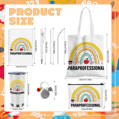 6 Pcs Paraprofessional Appreciation Gifts Set Include Tote Bag Makeup Bag Tumbler Stainless Steel 20oz Keychain Pen Notebook Teaching Assistant Appreciation Gifts for Women