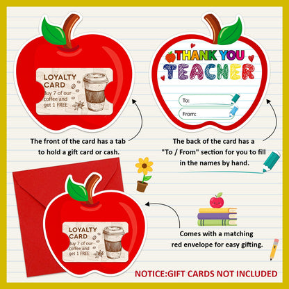 8 Pack Teacher Appreciation Gift Card Holder - Thank You Teacher Apple Gift Card Holder Money and Gift Card Sleeves End of Year Retirement Gifts for Women Men