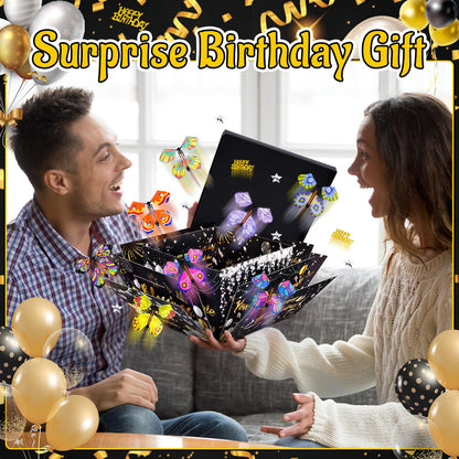 Surprise Gift Box Explosion, Birthday Flying Butterfly Explosion Gift Box with 8 Colorful Butterfly Sequins Raffia, Exploding Gifts Boxs for Birthday Gifts Wrapping