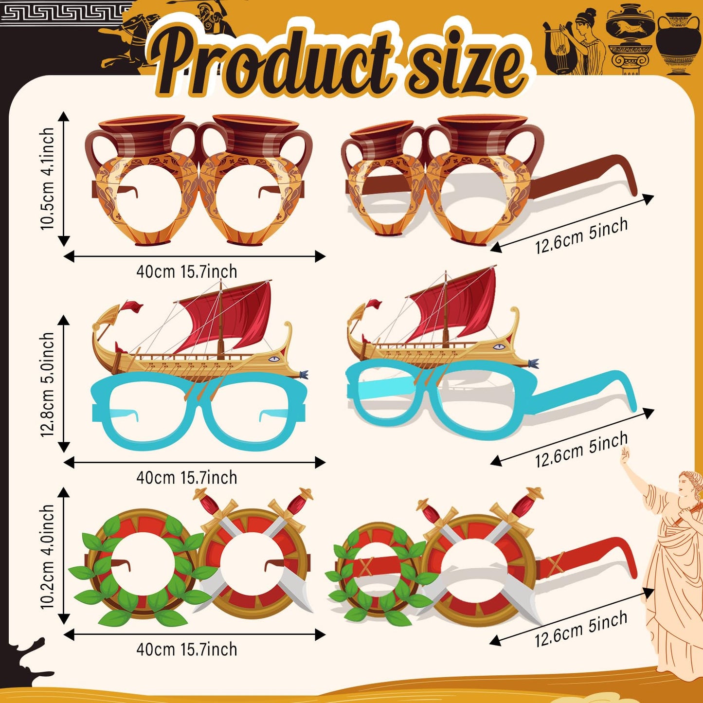 36 Pcs Greek Mythology Decor Ancient Greece Theme Eyeglasses Paper Glasses Frame Greece Photo Booth Props Greek Party Favors Toga Decorations for Greece God Birthday Party Supplies