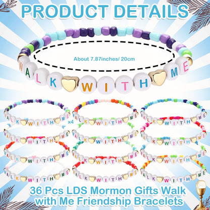 Kenning 36 Pcs LDS Gifts LDS Mormon Gifts Walk with Me Friendship Bracelets 2026 Youth Theme Missionary Friendship Bracelets Bishop Christian Faith Baptism for Elder Missionary Men Women