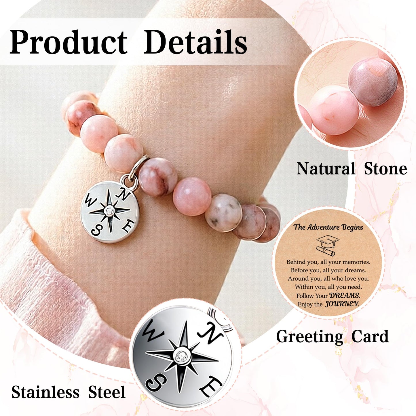 Parma77 2026 Graduation Gifts for Her, High School College Graduation Gifts for Women, Inspirational Compass/Heart Graduation Bracelets with Gift Message Card for Women Daughter Sister Friends