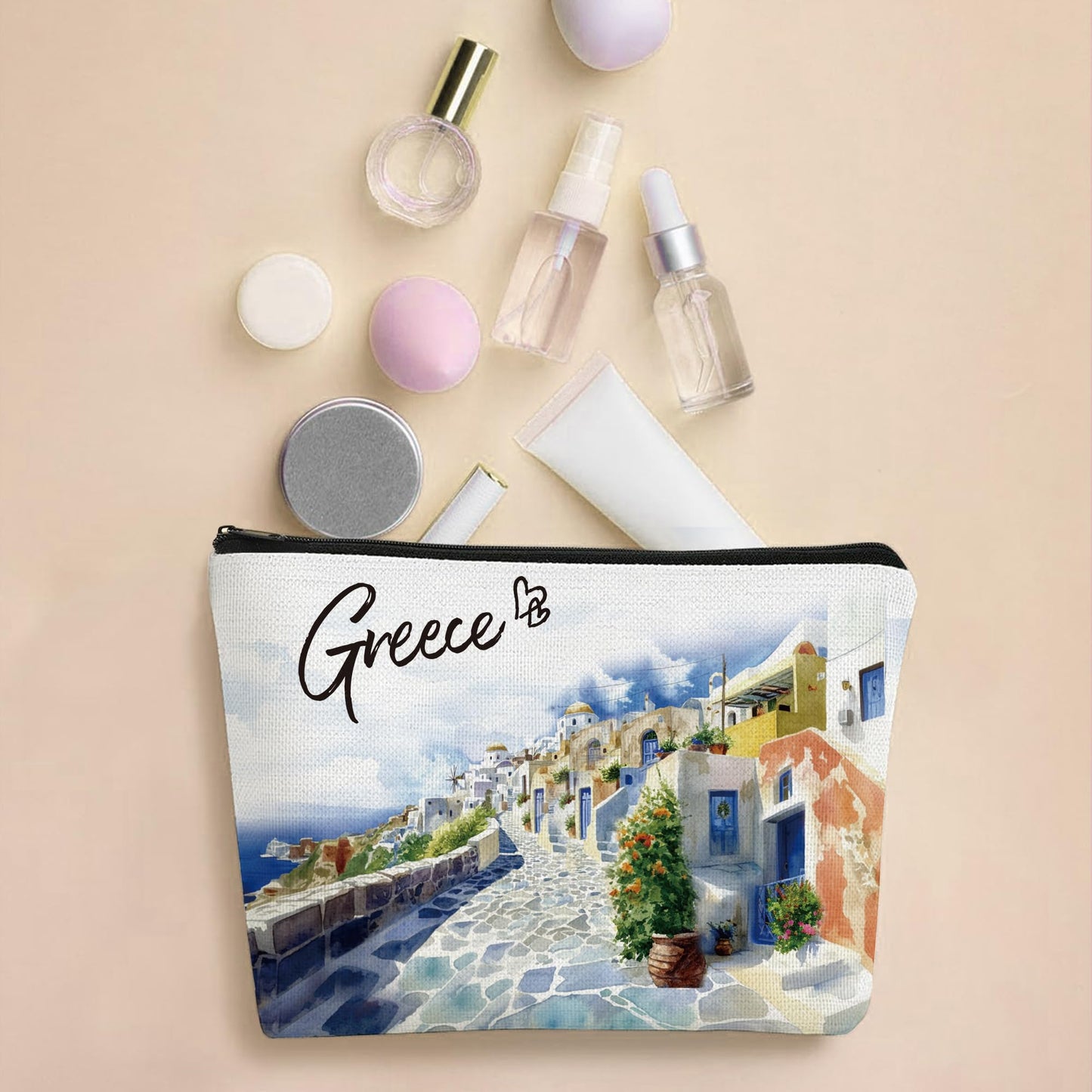 4 Pcs Greece Makeup Bags Gifts for Women, Greece Souvenirs City Themed Gifts Cosmetic Bag, Travel Gifts for Girls Besties Best Friend Bff Sister Daughter