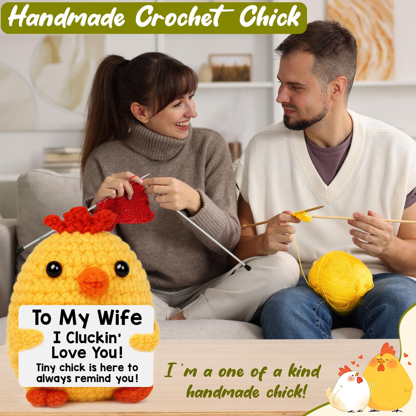 Mothers Day Wife Present from Husband, Wife Birthday Gifts Idea, Wife's Anniversary I Love You Gifts from Husband, Mother's Day Romantic Couples Present, Funny Handmade Crochet Chicken Wife's Gift