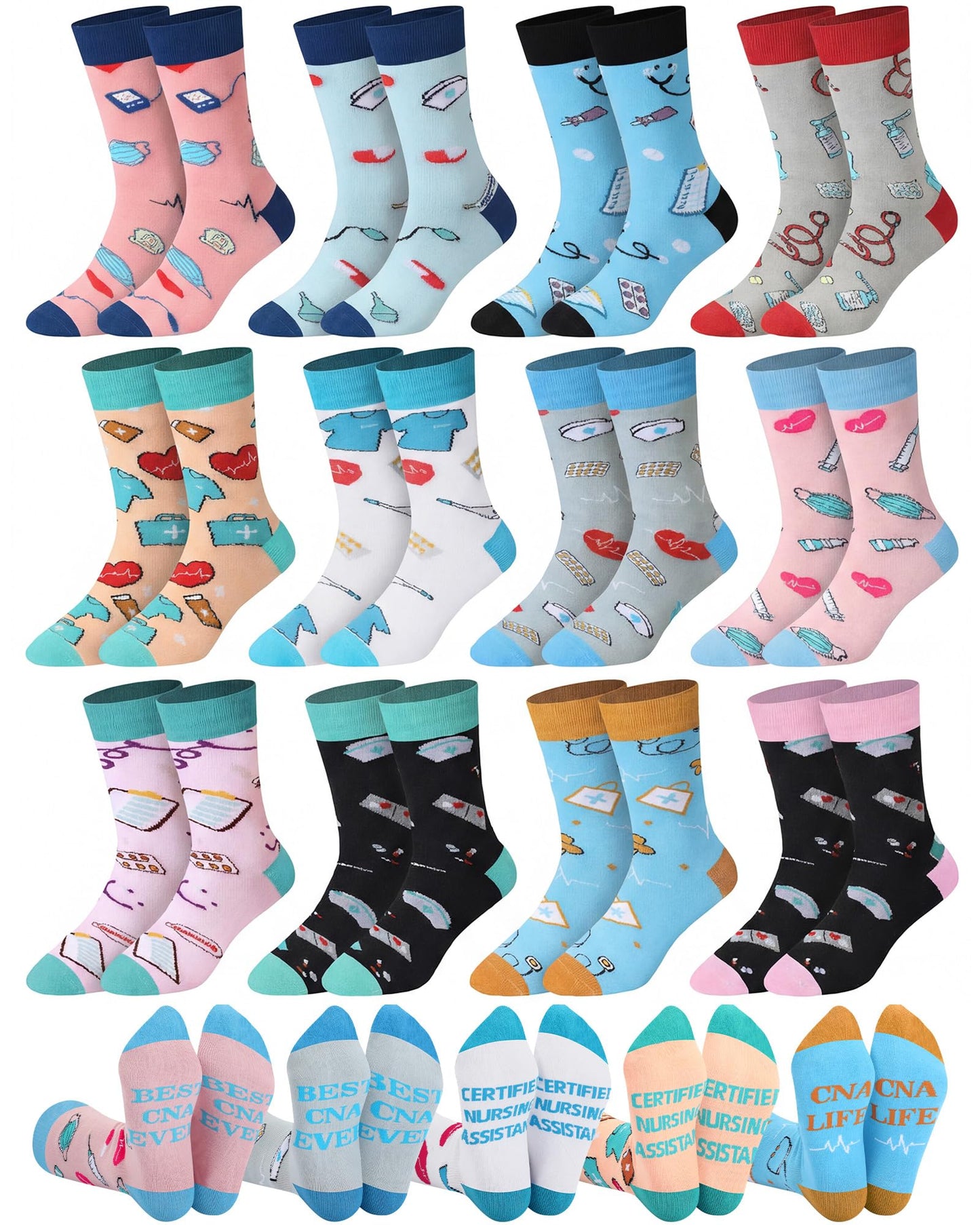 Didaey 12 Pairs CNA Week Nurse Sock for Women Nurse Week Gifts Cotton Crew Socks for Nursing Student Doctor CNA Accessories for Work Appreciation Gifts