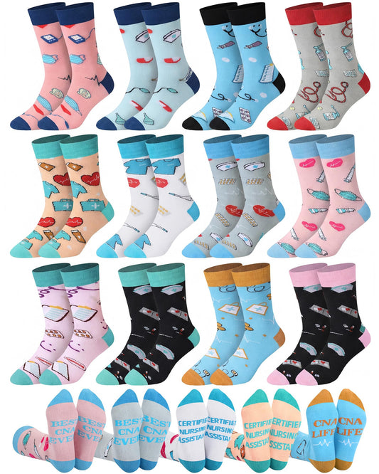 Didaey 12 Pairs CNA Week Nurse Sock for Women Nurse Week Gifts Cotton Crew Socks for Nursing Student Doctor CNA Accessories for Work Appreciation Gifts