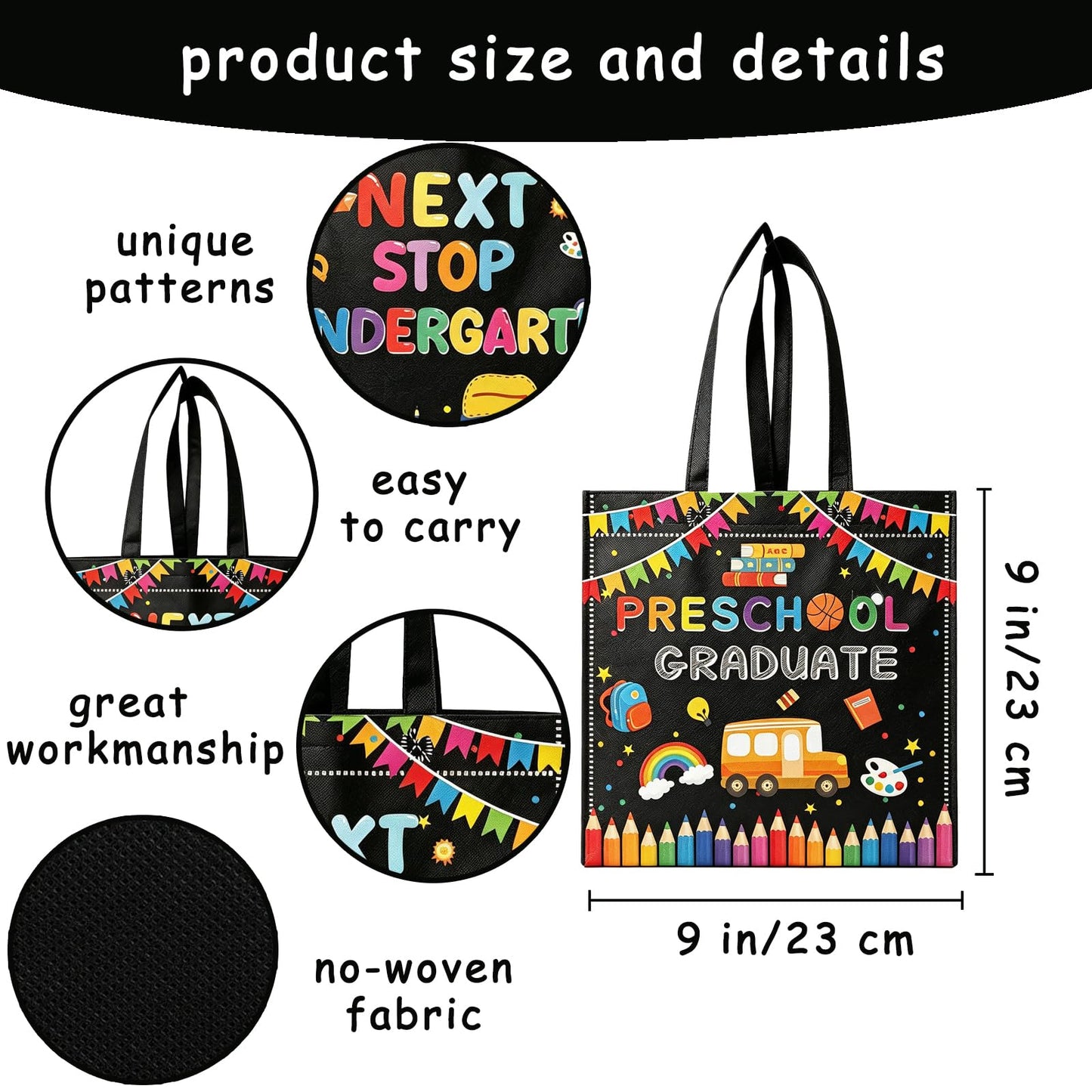 20 Pcs Preschool Graduation Gift Bags Class of 2026 Preschool Grad Treat Candy Goodie Bag pre-k Graduate Non Woven Reusable Bags for Preschool Graduation Decorations