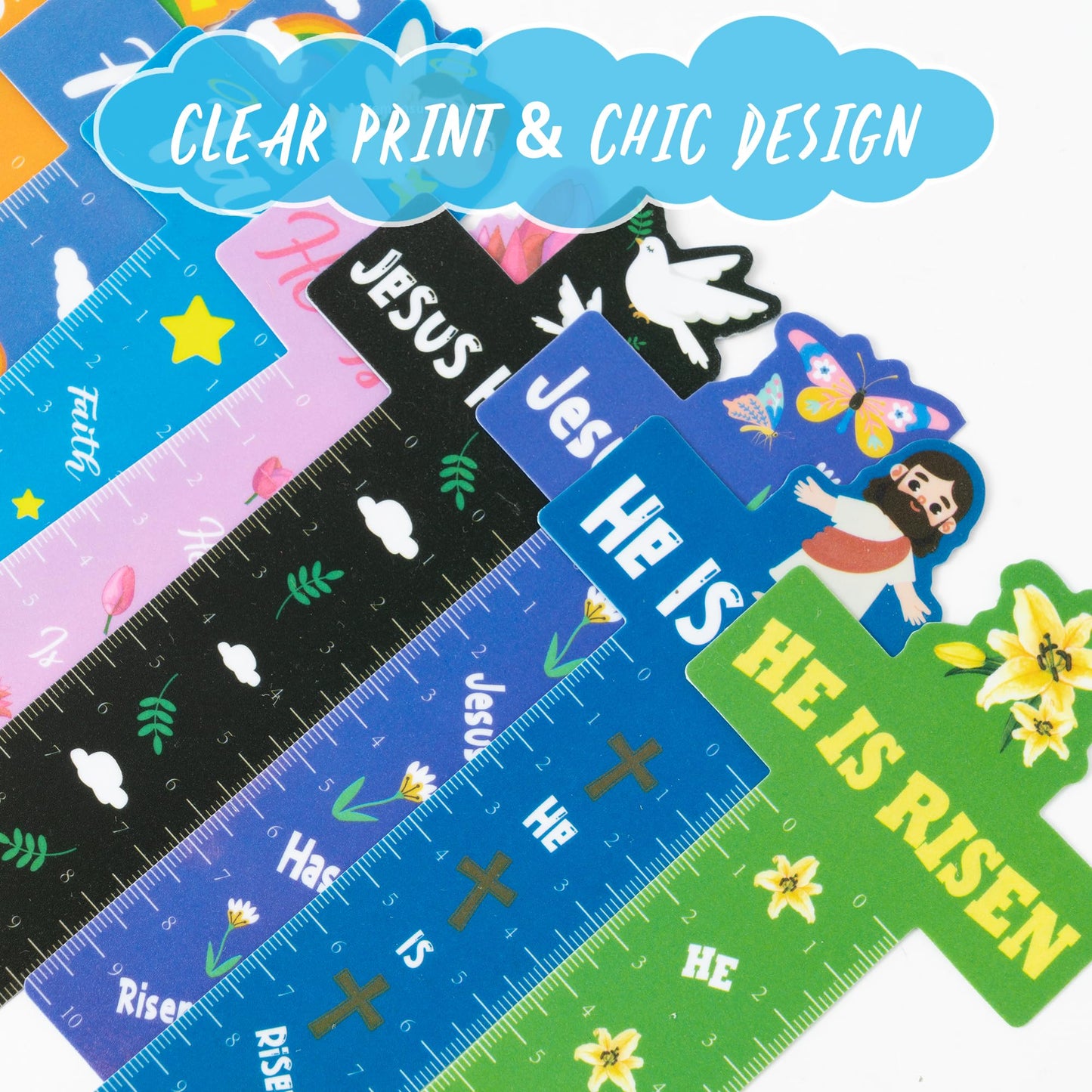 Haooryx 50Pcs Easter Cross Bookmark Rulers - Jesus Cross Measuring Ruler Bookmark He Is Risen Easter Party Favor Classroom Teacher Student Rewards Kids Birthday Goodie Bag Filler