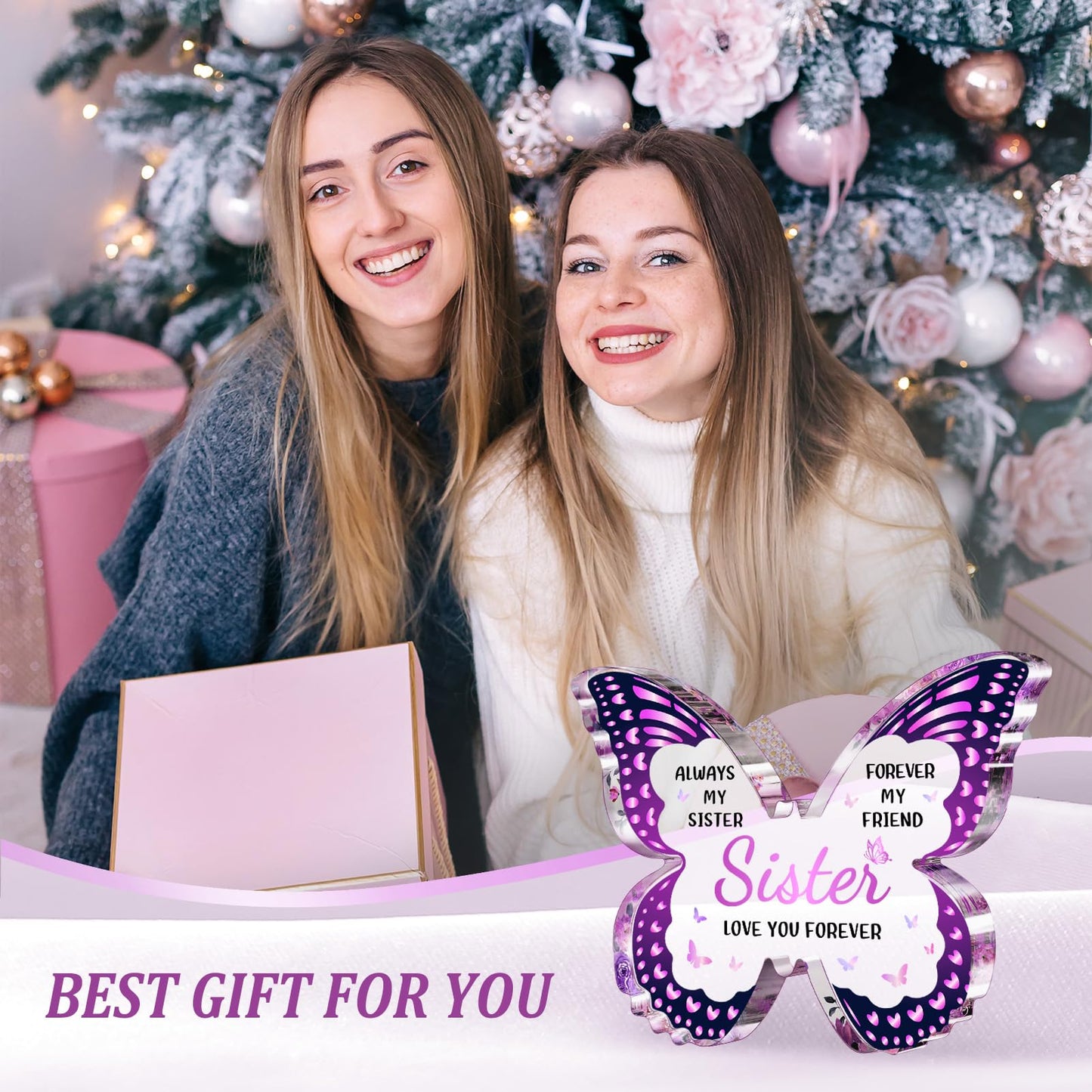 Sister Birthday Gifts, Birthday Gift for Sister from Sisters Brother, Valentines Mothers Day Birthday Christmas - Butterfly 5x3.8 IN Acrylic Decorative Plaques
